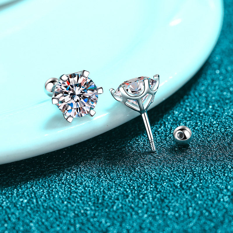 Martini Set Round Cut 6-Prong Solitaire 0.2 - 2 Carat Moissanite Diamond S925 Stud Earrings