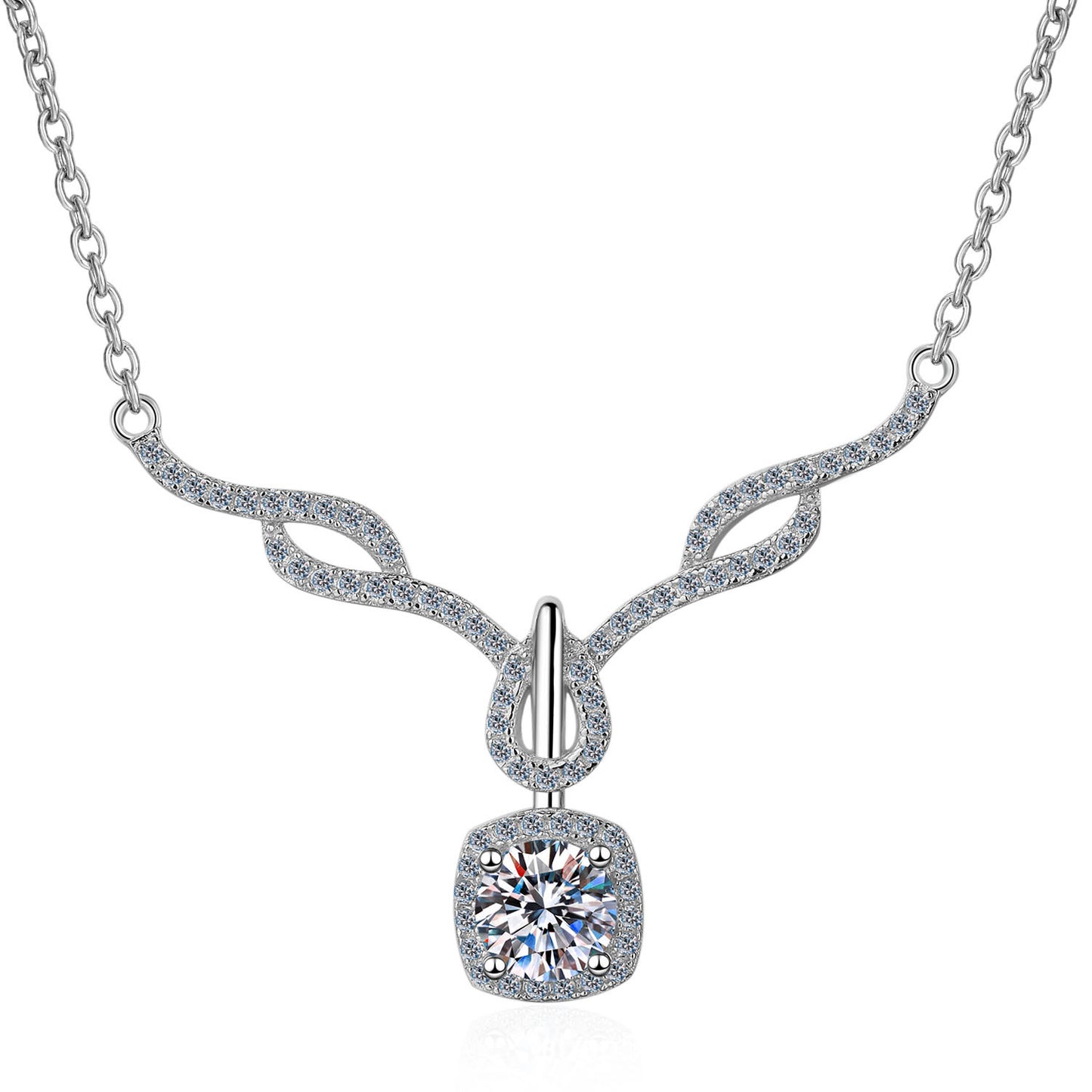 Klassische quadratische Halo-Halskette mit 0,8 Karat Moissanit-Pavé-Anhänger aus S925