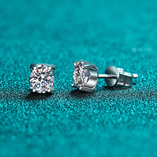 U-Shaped Set Round Cut 4-Prong Solitaire 0.5/1 Carat Moissanite Platinum-Plated S925 Stud Earrings