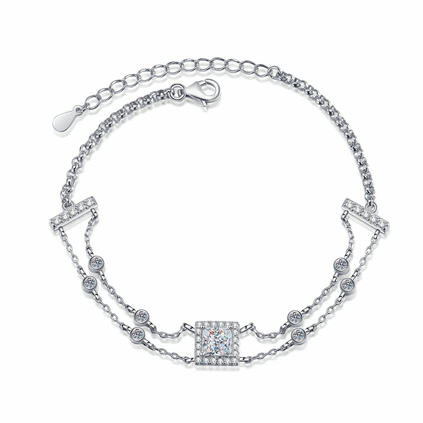 Blue/White Princess Cut Halo 1 Carat Moissanite Diamond S925 Bracelet