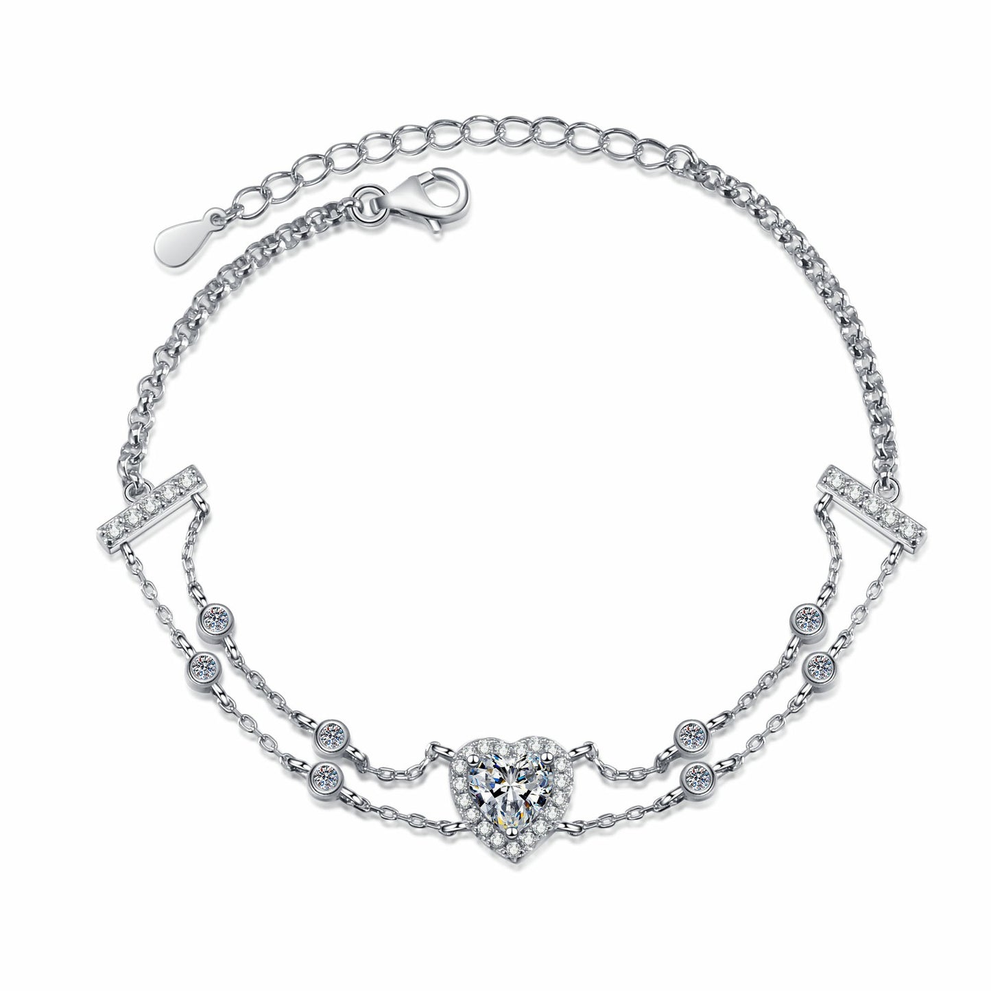 Fancy Blue/White Heart-Shaped Halo 1 Carat Moissanite Diamond S925 Bracelet