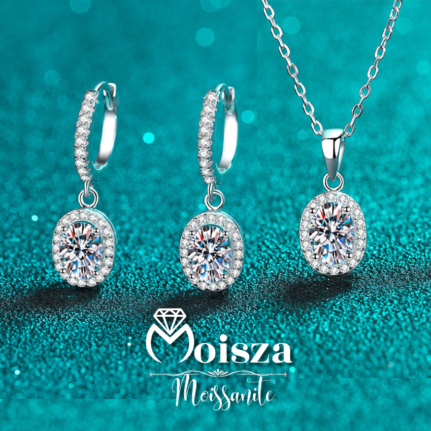Pendientes colgantes con cierre tipo palanca y halo de talla ovalada de 1 quilate con diamantes de moissanita chapados en platino S925