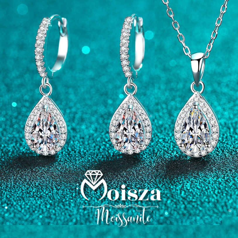 Pendientes colgantes con cierre de palanca S925 chapados en platino y diamantes de moissanita de 1 quilate con halo de talla pera