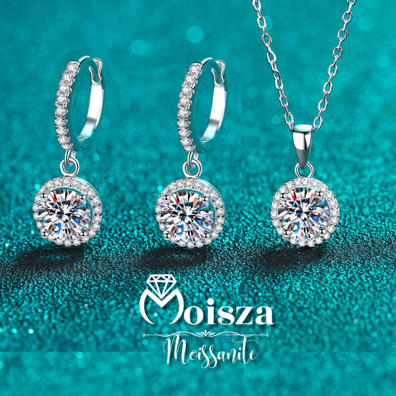 Round Cut Halo 1 Carat Moissanite Pendant Platinum-Plated S925 Necklace