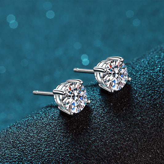 Basket Set Round Cut 4-Prong Solitaire 0.2 - 3 Carat Moissanite Diamond S925 Stud Earrings