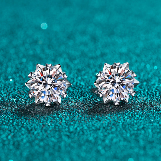 Snowflake Round Cut 6-Heart-Prong 0.3 - 2 Carat Moissanite Diamond S925 Stud Earrings