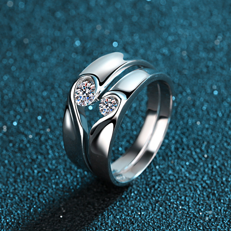 Hearts Beat As One 0.1 / 0.3 Carat Moissanite S925 Wedding Set as Couple Rings, Promise Rings, Matching Wedding Bands