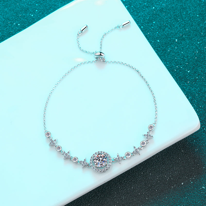 Starry Round Cut Halo 1 Carat Moissanite Diamond S925 Bracelet