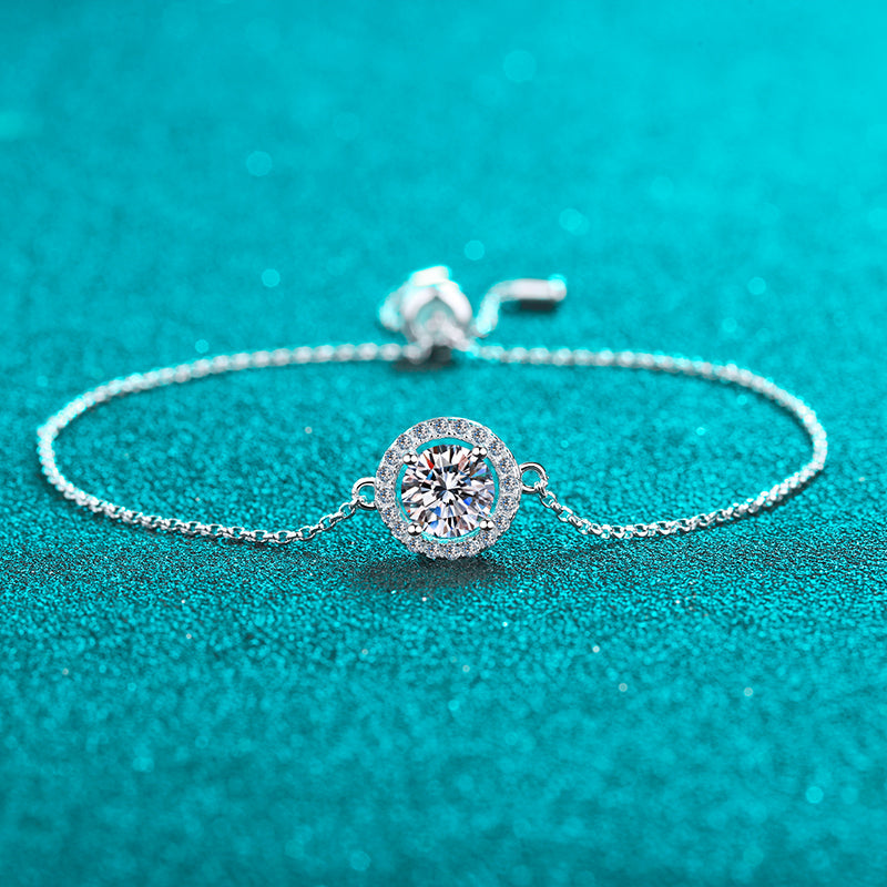Round Cut Halo 1 Carat Moissanite Diamond S925 Bracelet