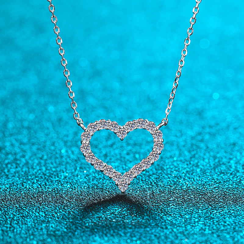 Pavé Heart 0.3-2 Carat(Total) Moissanite Platinum-Plated S925 Pendant Necklace