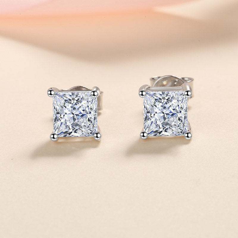 Aretes con diamantes de moissanita S925 de talla princesa de 0,6/1/2 quilates
