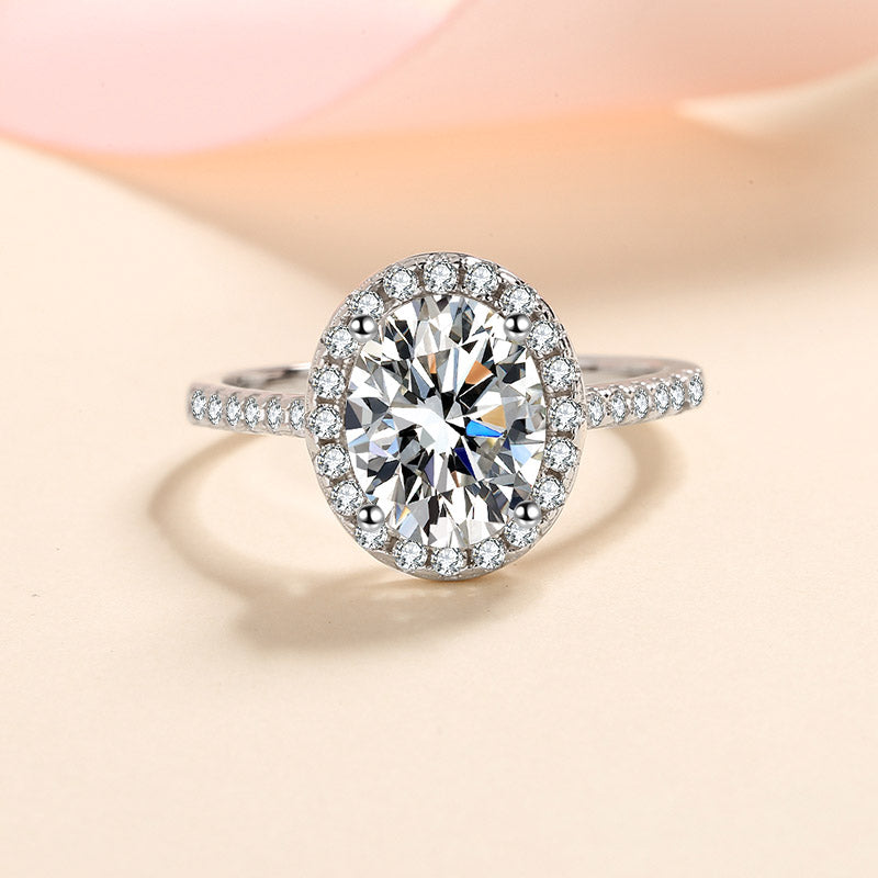 Oval Cut Pave Halo 1/2 Carat Moissanite S925 Engagement Ring