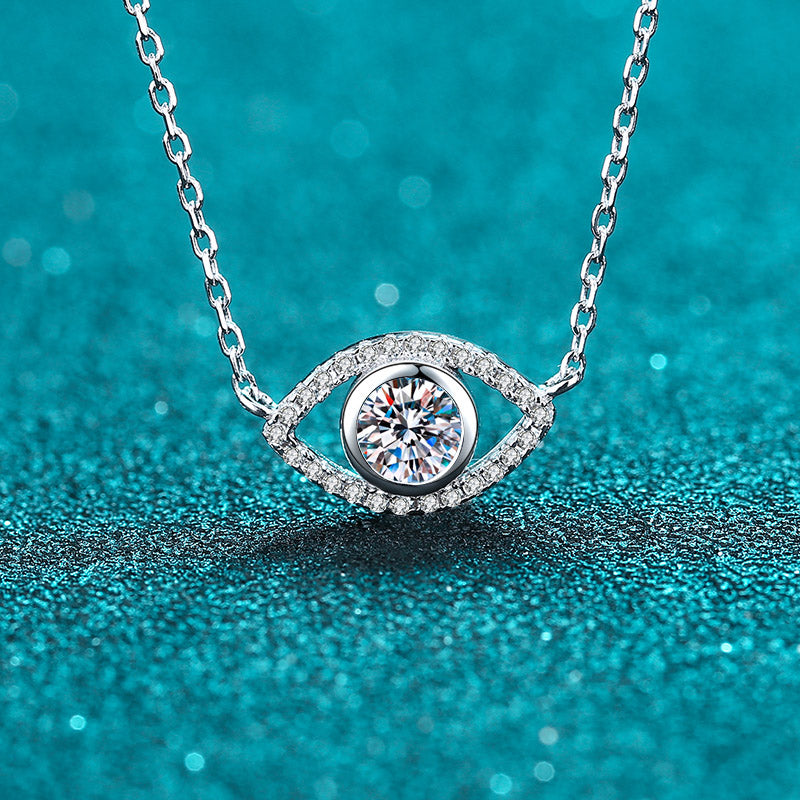 Angel Eye Bezel Set Round Cut 0.5 Carat Moissanite Diamond S925 Pavé Pendant Necklace