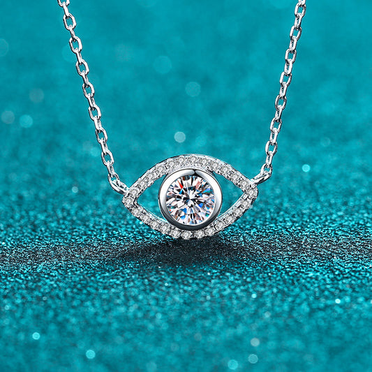 Angel Eye Bezel Set Round Cut 0.5 Carat Moissanite Diamond S925 Pavé Pendant Necklace