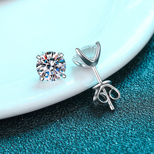 Round Solitaire 4-Prong Martini Set 0.2 - 2ct D Color VVS Moissanite S925 Stud Earrings