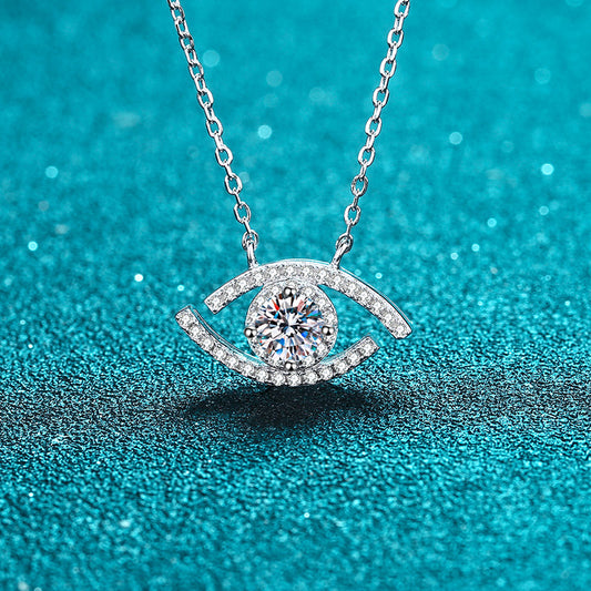 Evil Eye Round Cut Halo 0.5 Carat Moissanite Diamond S925  Pavé Pendant Necklace