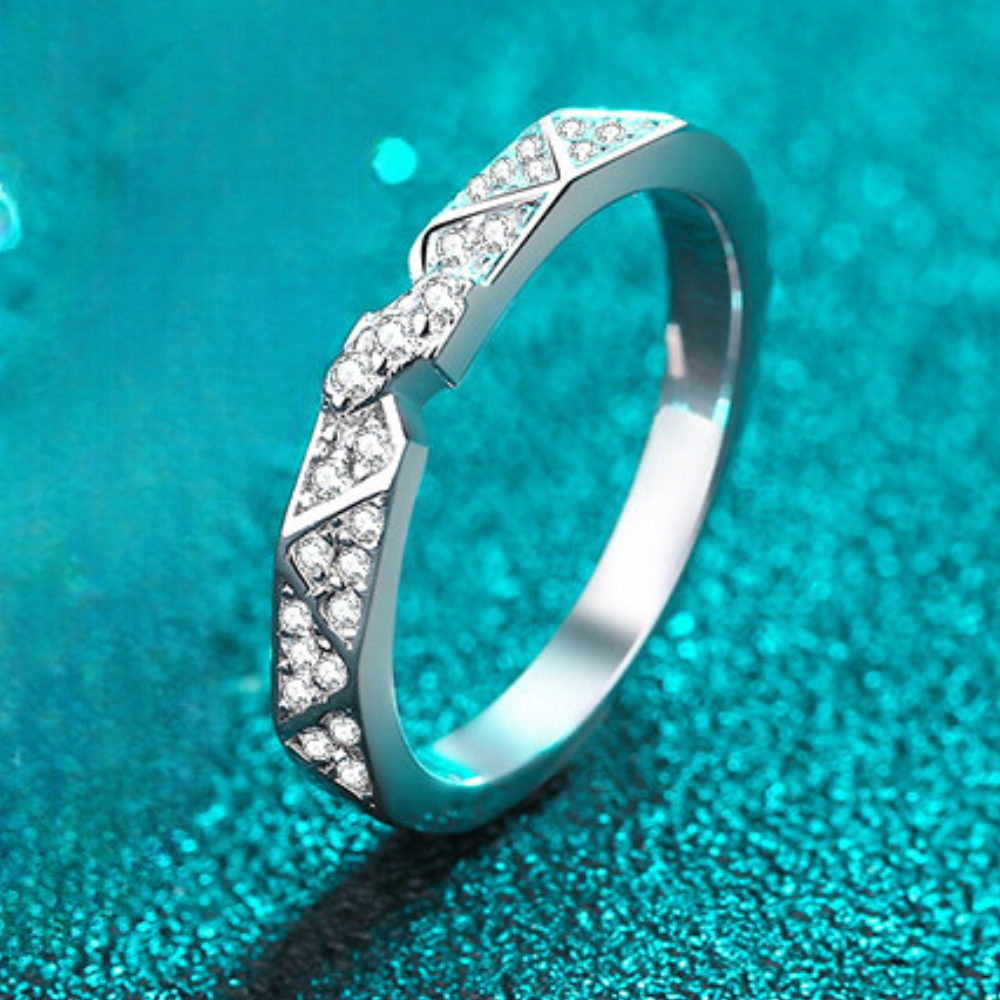 Groovy Pave Moissanite S925 Wedding Set as Couple Rings, Promise Rings, Matching Wedding Bands