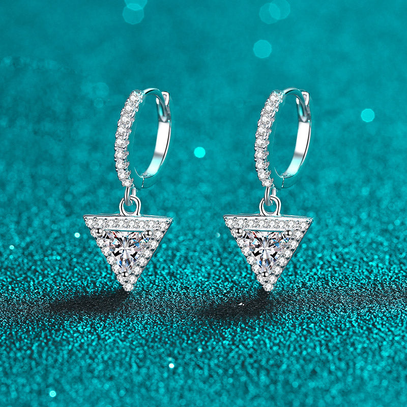Trillion Cut Halo 0.5 / 1 Carat Moissanite Diamond Platinum-Plated S925 Pave Leverback Drop Earrings