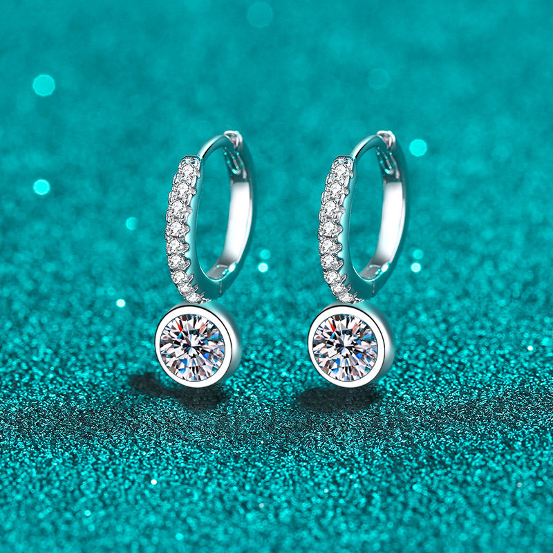 Bezel Set Round Cut 0.5 Carat Moissanite Platinum-Plated S925 Pave Leverback Earrings