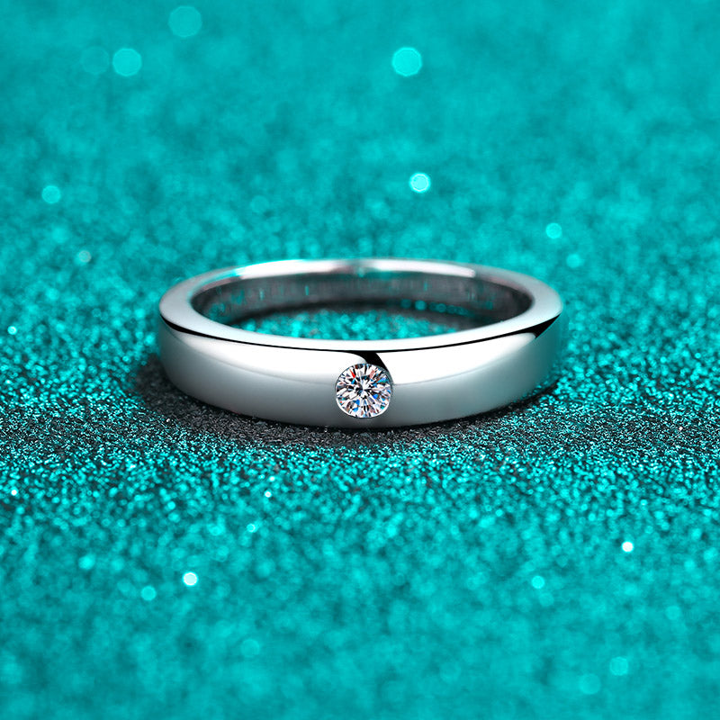 Unisex 0.1 Carat Moissanite Diamond Platinum Plated S925 Band as Promise Rings or Matching Wedding Bands