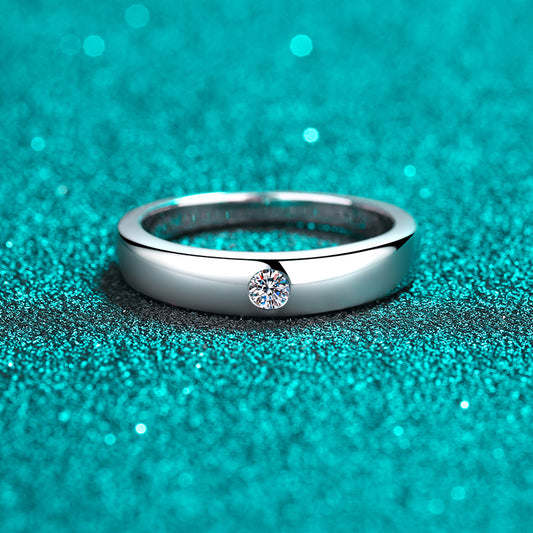 Unisex 0.1 Carat Moissanite Diamond Platinum Plated S925 Band as Promise Rings or Matching Wedding Bands