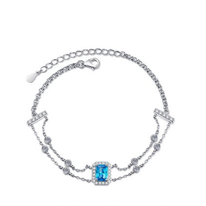 Blue/White Emerald Cut Halo 1 Carat Moissanite Diamond S925 Bracelet