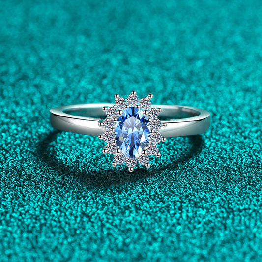 Gaia Blue Halo Oval 0.5 Carat Moissanite Engagement Ring — Moisza