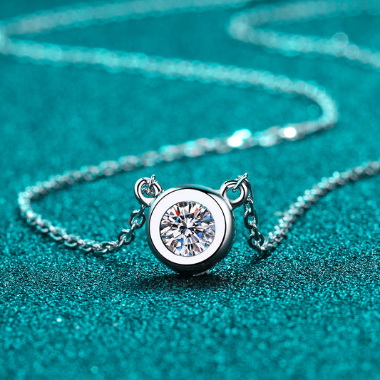 Bezel Set Round Cut Solitaire 0.5/1 Carat Moissanite Diamond S925 Necklace