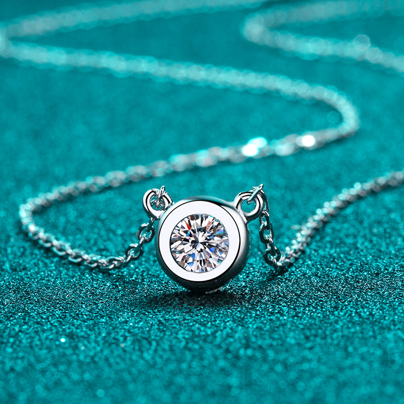 Bezel Set Round Cut 0.5 / 1 Carat Moissanite 3-Piece S925 Jewelry Set (Earrings and Necklace)