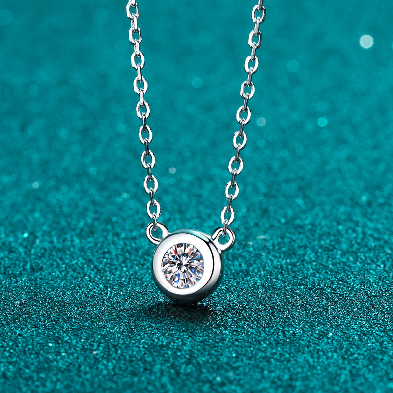 Bezel Set Round Cut 0.5 / 1 Carat Moissanite 3-Piece S925 Jewelry Set (Earrings and Necklace)