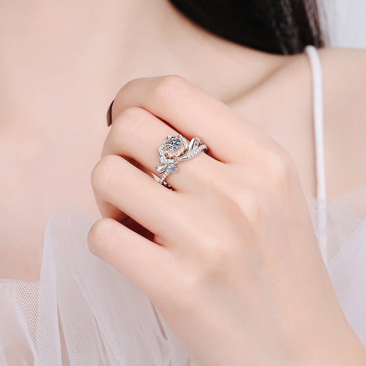 Pavé Rose 0.5 Carat Moissanite Diamond S925 Engagement Ring