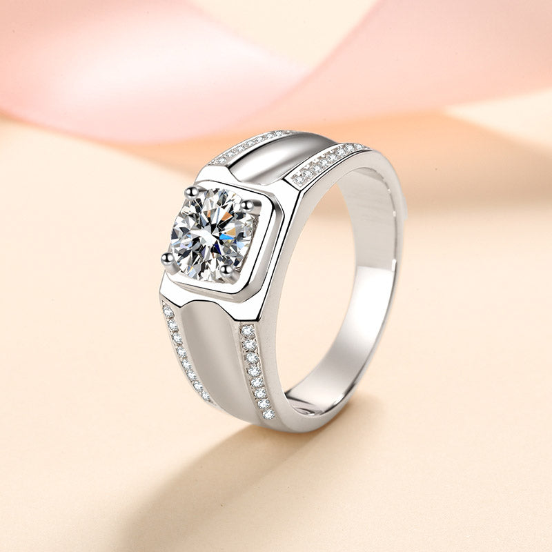 Round Cut Pave Solitaire 1 Carat Moissanite Diamond S925 Man Ring