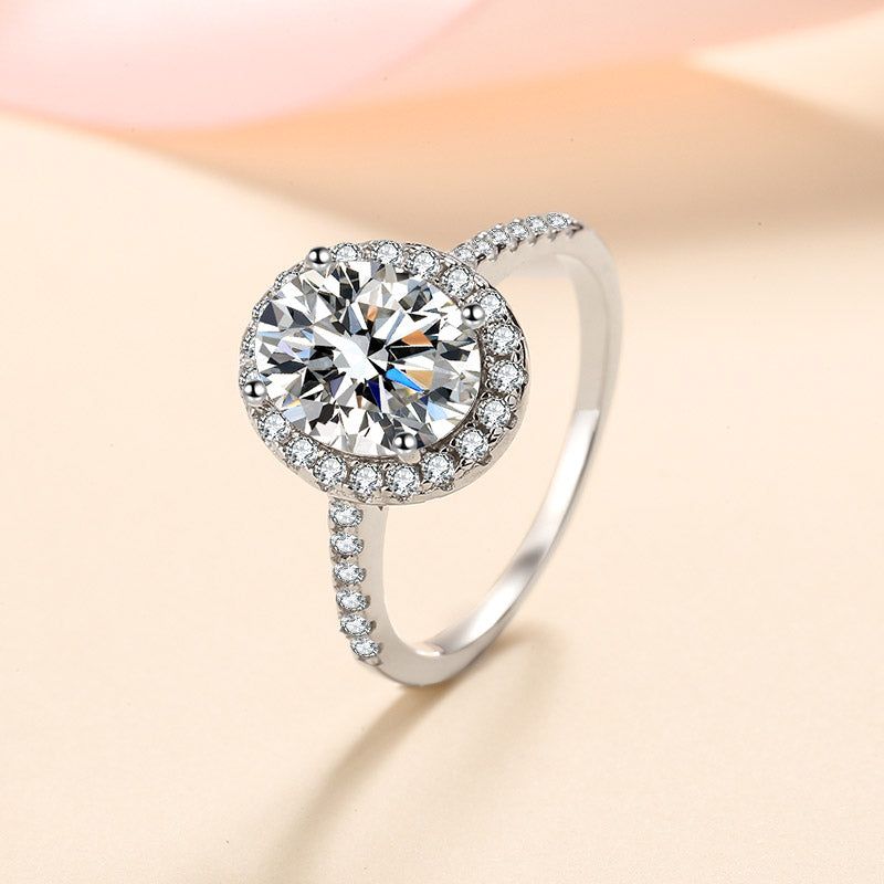 Oval Cut Pave Halo 1/2 Carat Moissanite S925 Engagement Ring