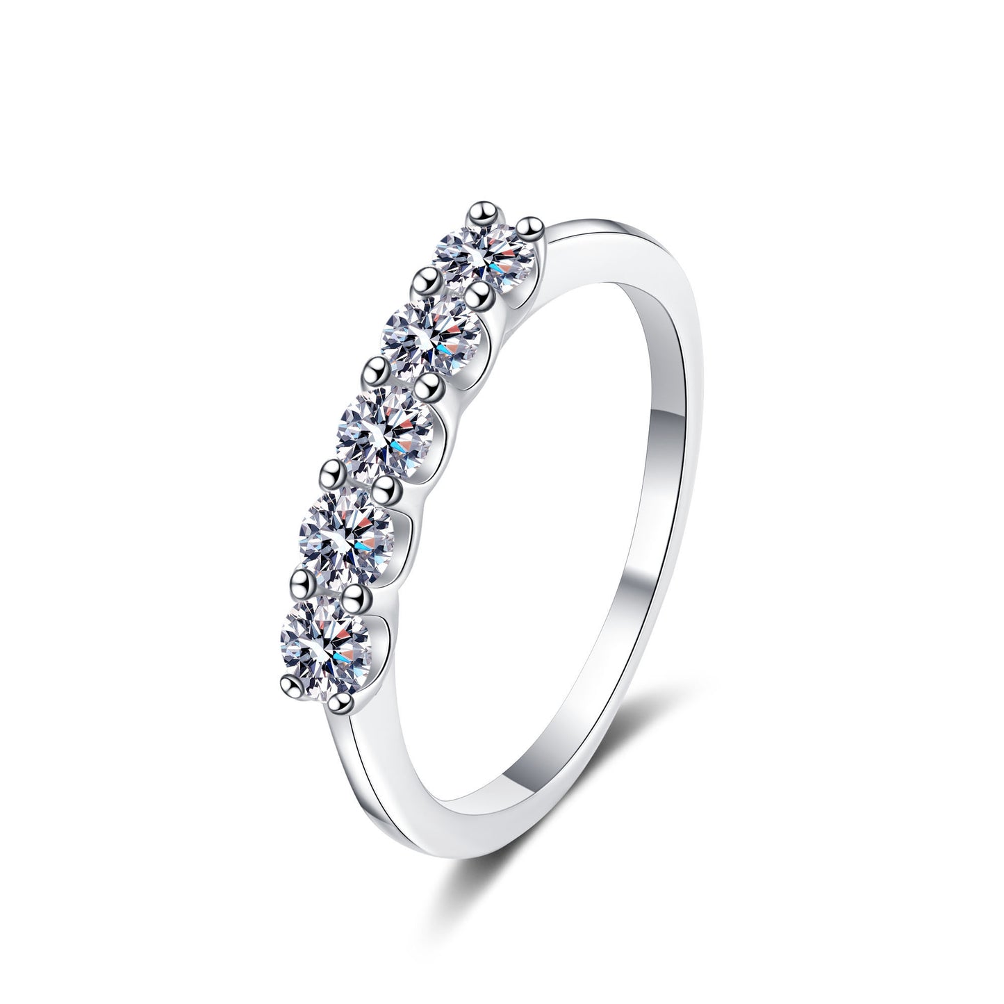 Fünf-Steine-Ehering (Band) im Smaragdschliff, 2,5 Karat, Moissanit-Diamant, S925