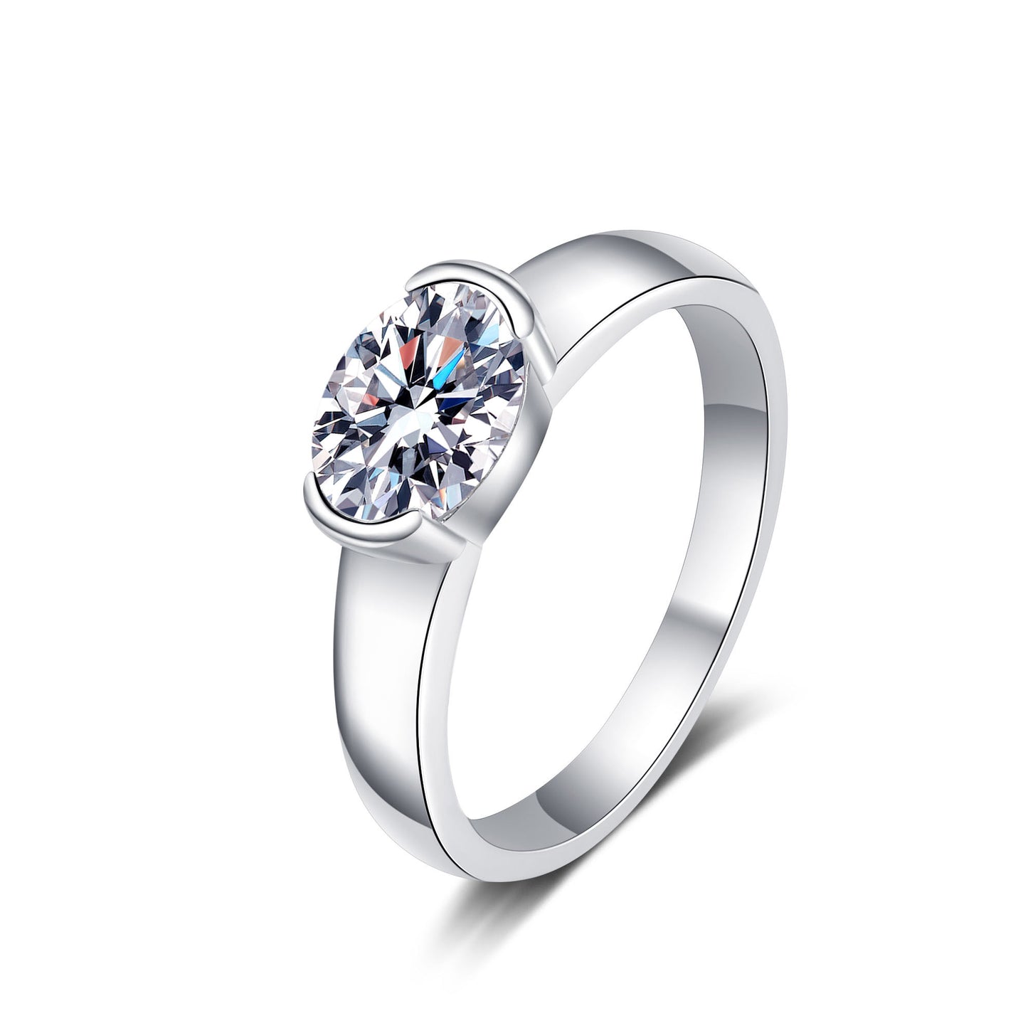Solitär-Verlobungsring mit 1,5 Karat Moissanit-Diamant und platiniertem S925-Solitär im Ovalschliff mit halber Lünette