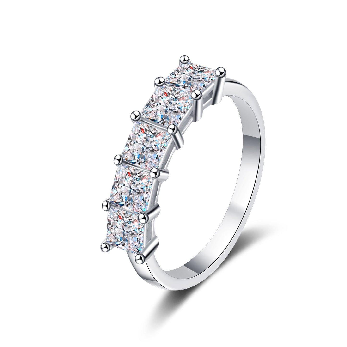 Fünf-Steine-Ehering (Band) im Smaragdschliff, 2,5 Karat, Moissanit-Diamant, S925