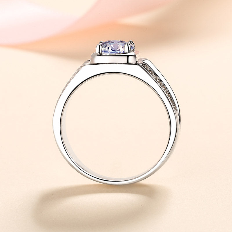 Round Cut Pave Solitaire 1 Carat Moissanite Diamond S925 Man Ring