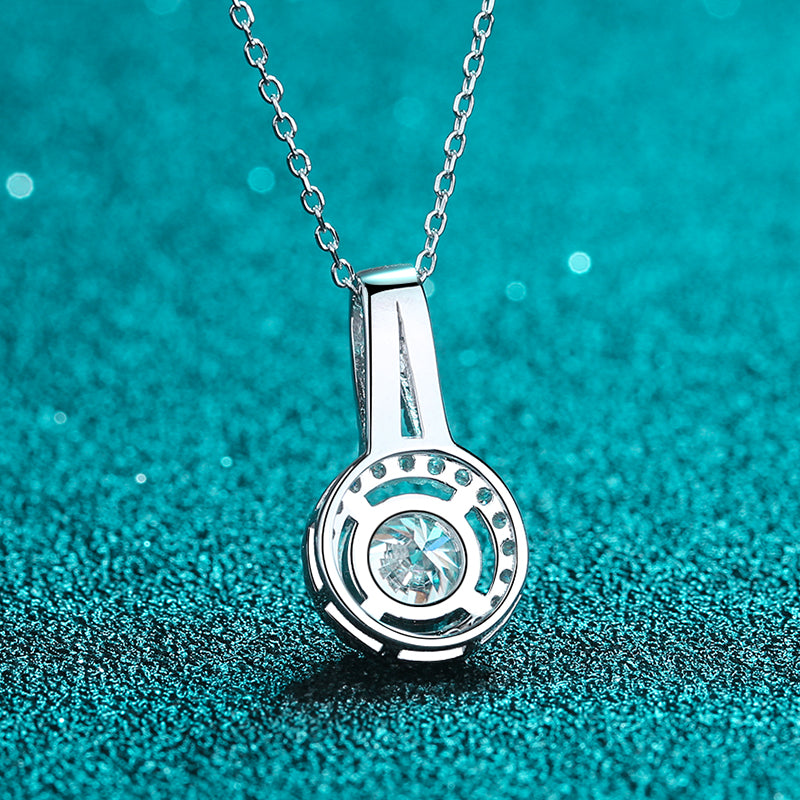 Round Halo 0.5-5 Carat Moissanite Pendant Pave Bail Platinum-Plated S925 Necklace