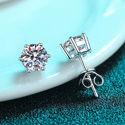 Basket Set Round Cut 6-Prong Solitaire 0.2 - 2 Carat Moissanite Diamond S925 Stud Earrings