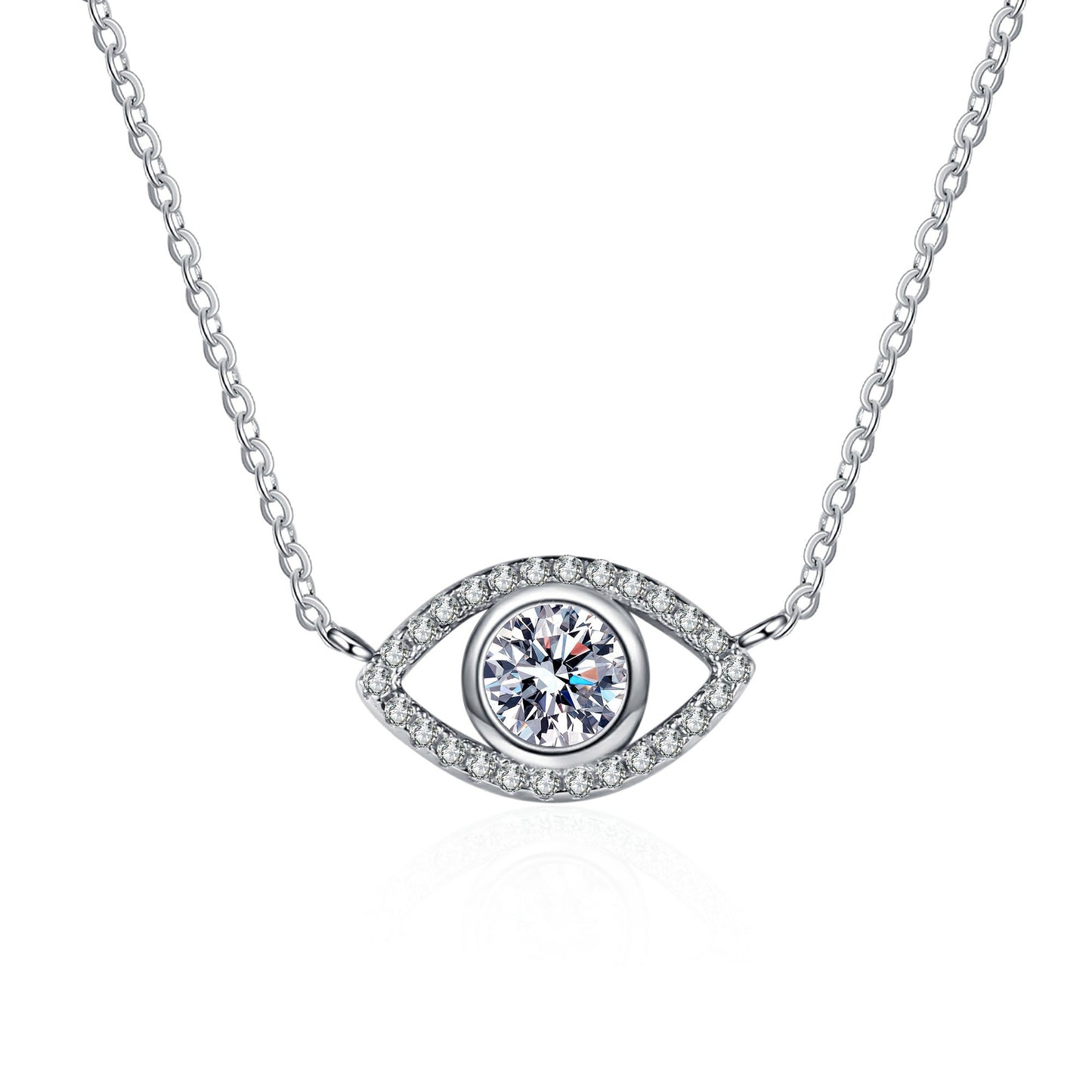 Angel Eye Bezel Set Round Cut 0.5 Carat Moissanite Diamond S925 Pavé Pendant Necklace