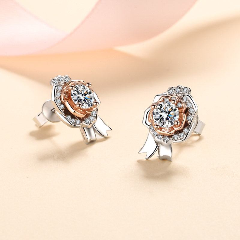 Aretes con diamantes de moissanita S925 de 0,5 quilates con pavé de rosa