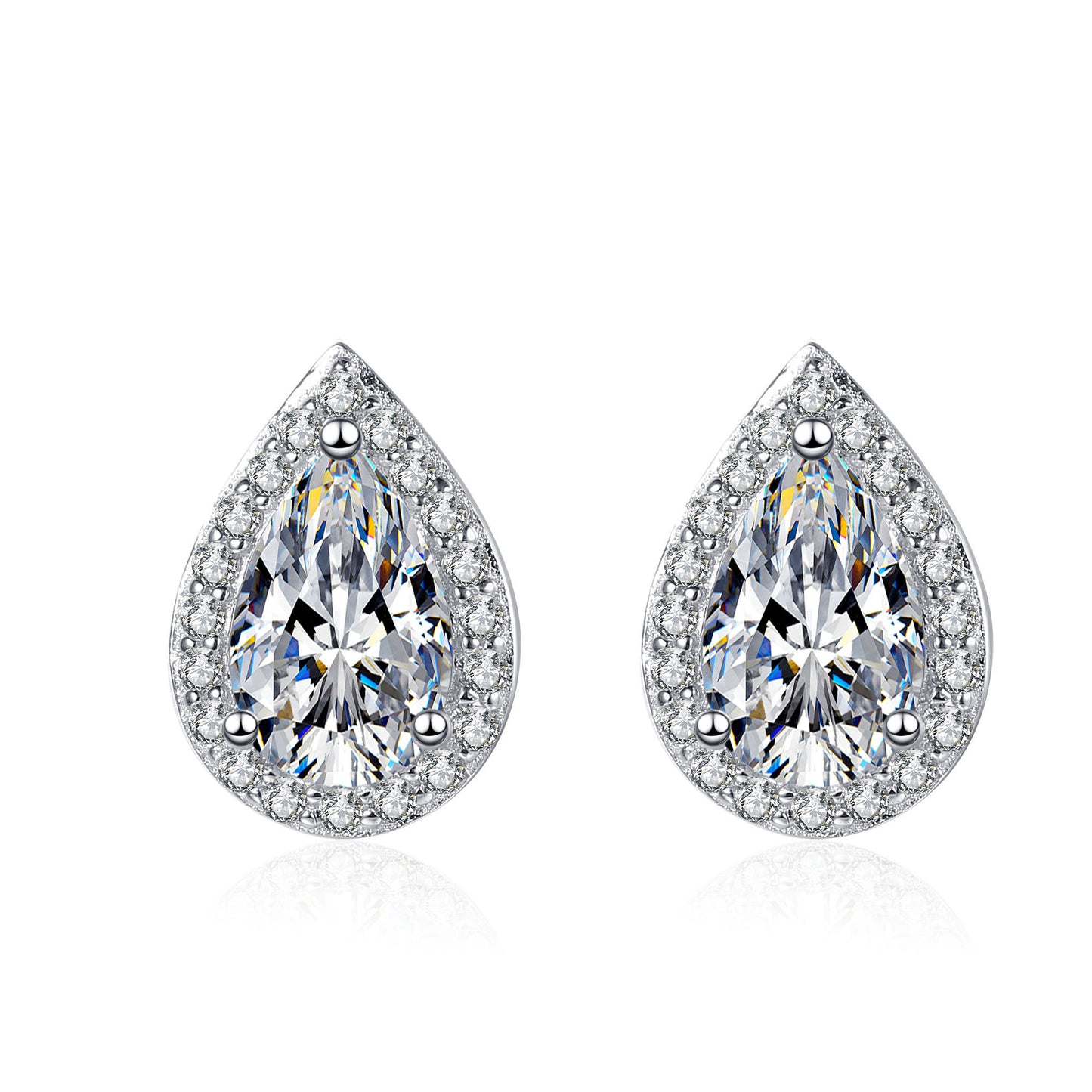 Aretes S925 chapados en platino con diamantes de moissanita de 1 quilate con halo de talla pera