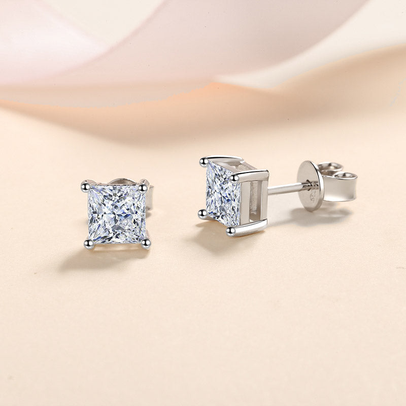 Aretes con diamantes de moissanita S925 de talla princesa de 0,6/1/2 quilates