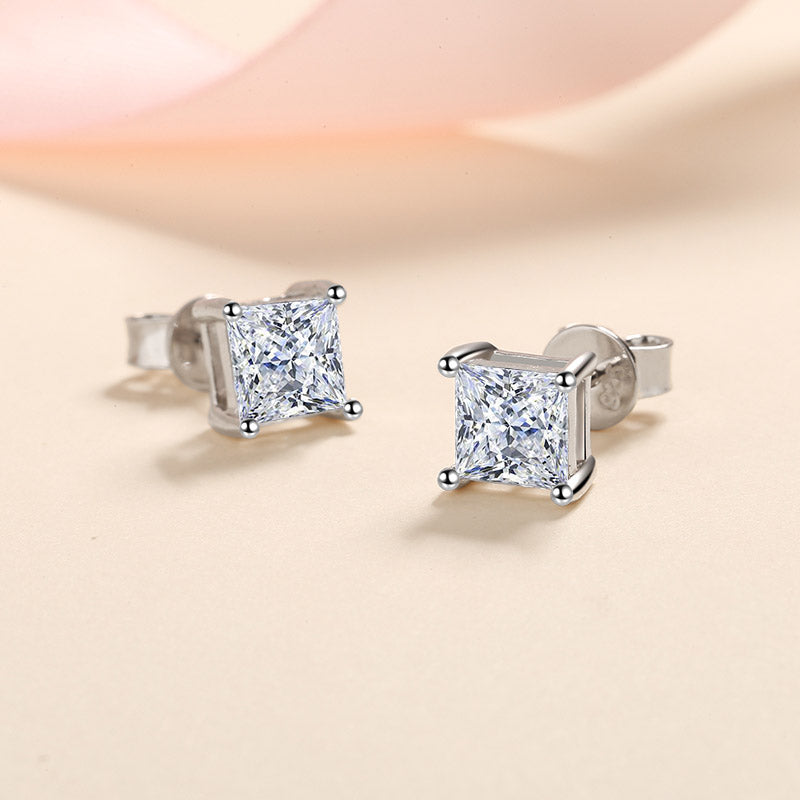 Aretes con diamantes de moissanita S925 de talla princesa de 0,6/1/2 quilates