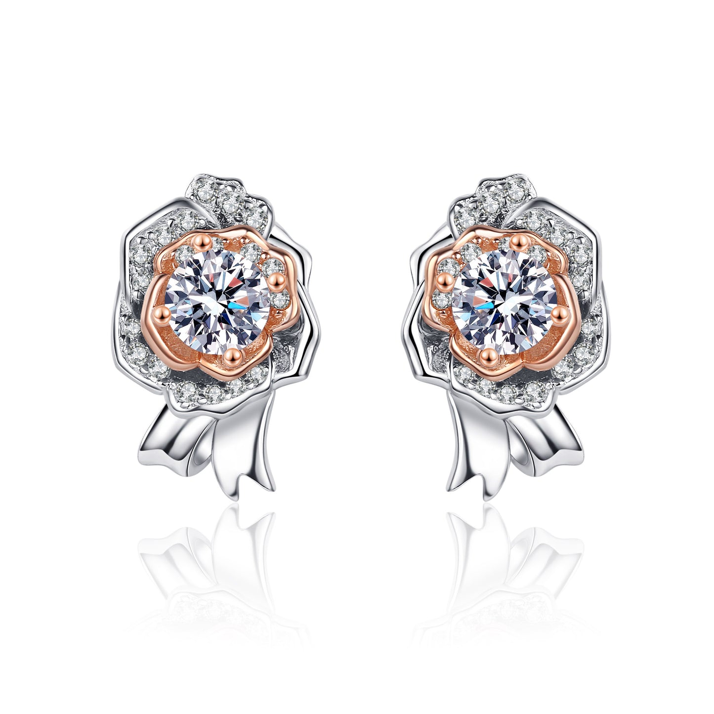 Aretes con diamantes de moissanita S925 de 0,5 quilates con pavé de rosa