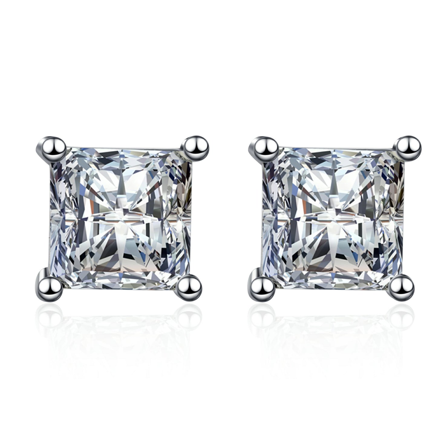 Aretes con diamantes de moissanita S925 de talla princesa de 0,6/1/2 quilates