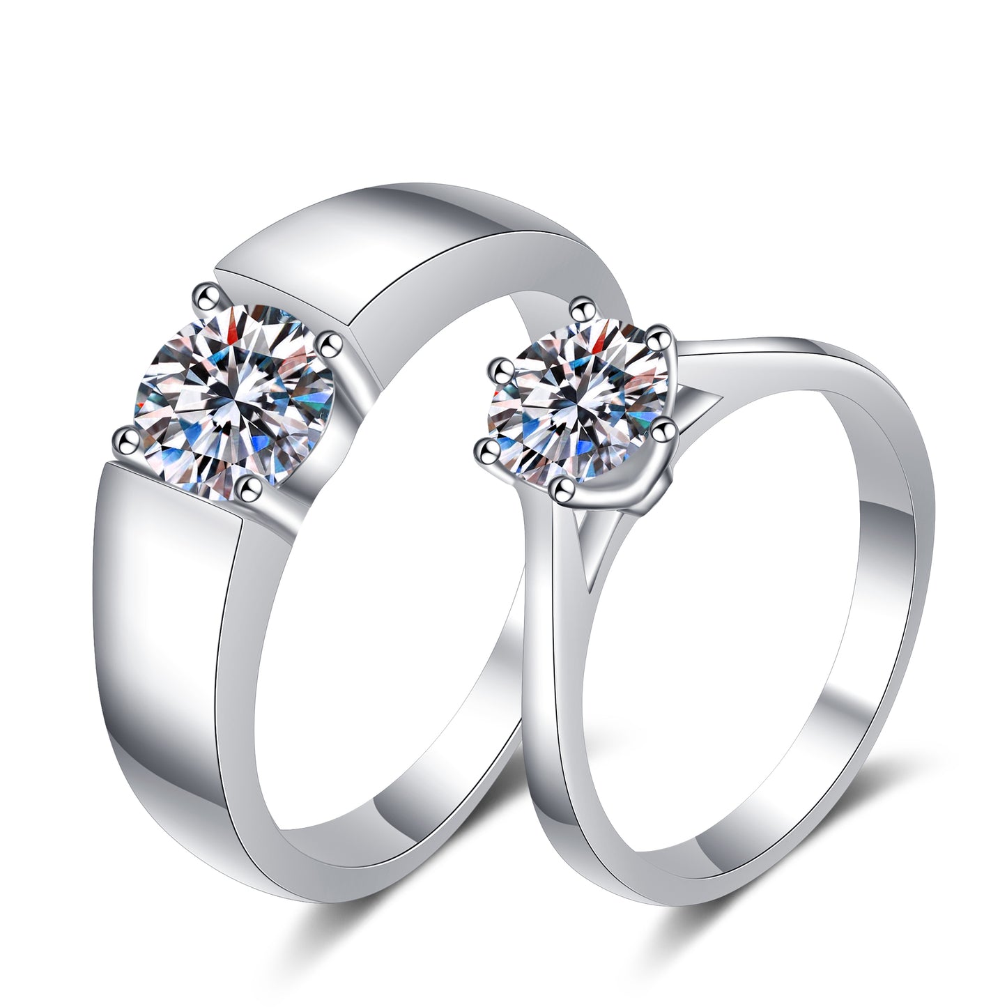 Fantastic Round Solitaire 0.5 - 1.5 Carat Moissanite S925 Wedding Set as Couple Rings or Promise Rings (Adjustable size available)