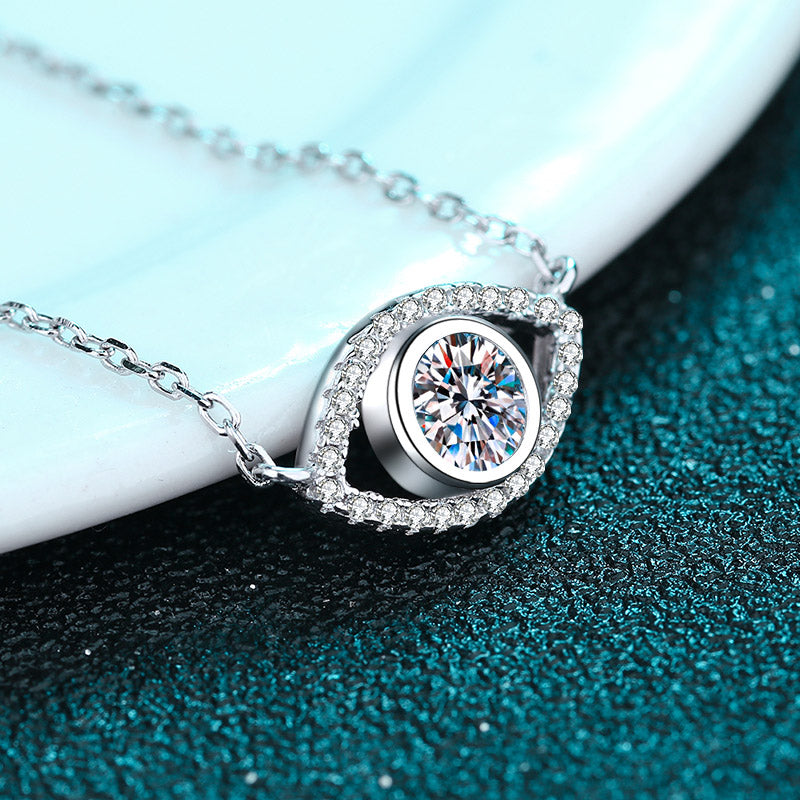 Angel Eye Bezel Set Round Cut 0.5 Carat Moissanite Diamond S925 Pavé Pendant Necklace