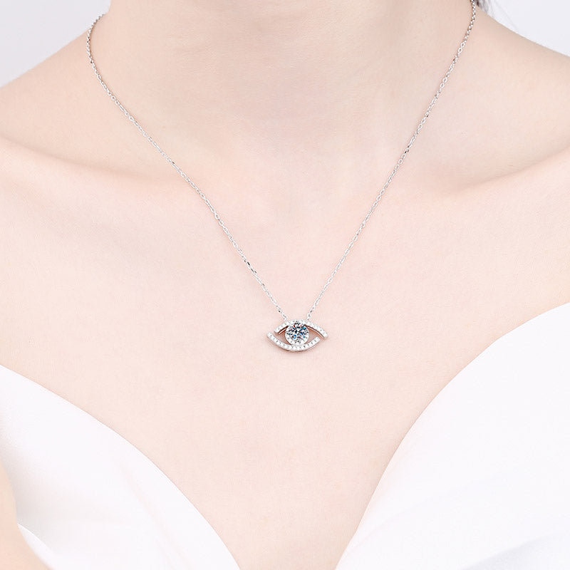 Evil Eye Round Cut Halo 0.5 Carat Moissanite Diamond S925 Pavé Pendant Necklace