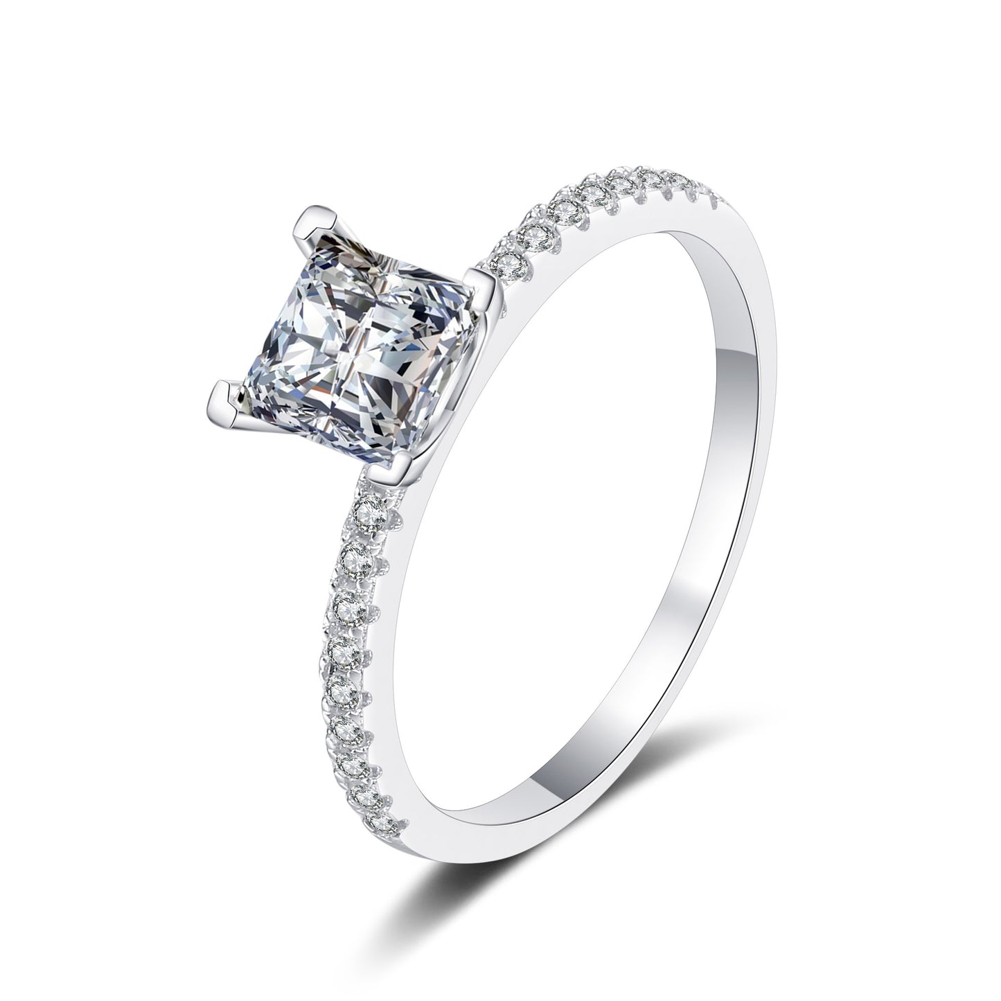 Solitär-Verlobungsring mit 1/2 Karat Moissanit-Diamant im Princess-Schliff, Pavé-Fassung, S925